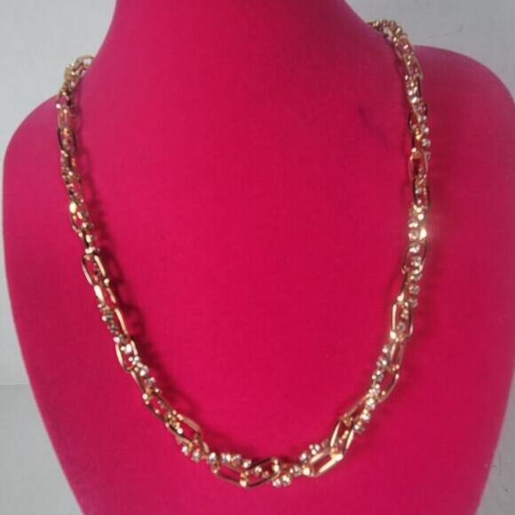 Ettika Gold Plated Faux Crystal Woven Chain Necklace Classic Coquette - Picture 1 of 3